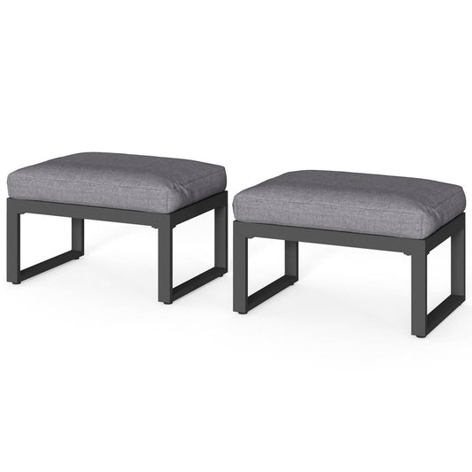 2 Pieces Aluminum Outdoor Patio Ottoman Set, Thick Cushion
