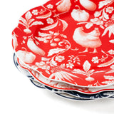 Blue & Red Gertrude Chicken Dessert Plates Set of 4
