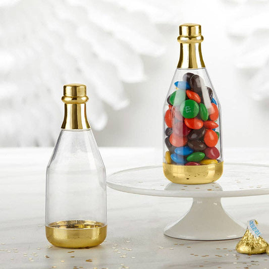 Gold Champagne Bottle Favor Containers Set of 12