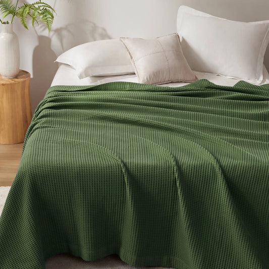 Soft Cotton Waffle Weave Blanket, Olive Green