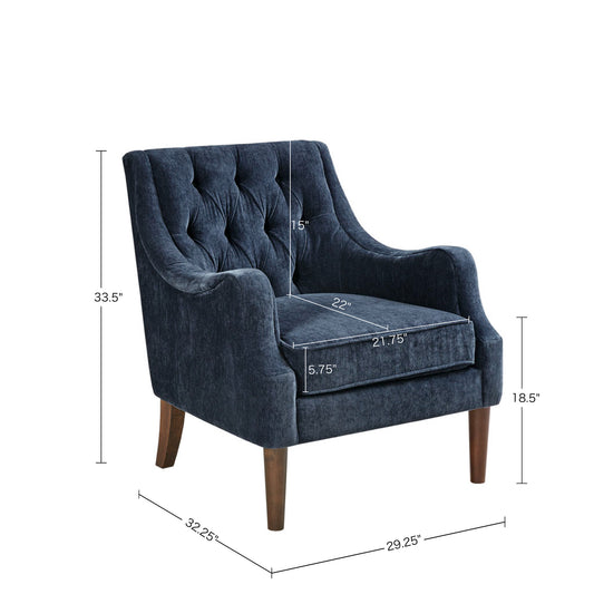 Armed Accent Chair with Tufted Back, Navy Blue