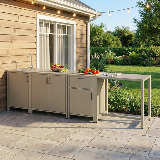 4-in-1 Modular Aluminum Outdoor Kitchen – Sink, Bar+Storage