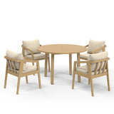 4-Person All Weather Acacia Wood Outdoor Dining Set with Water-Resistant Cushions and Umbrella Hole