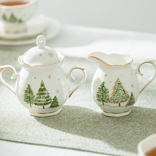Grace Teaware Christmas Pine Sugar & Creamer Set