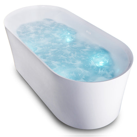 Jericho Series 67 in. x 32 in. Flat Bottom Acrylic Freestanding Air Jetted Bathtub with Center Drain in Glossy White