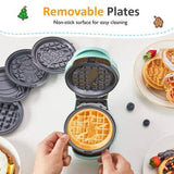 4" Mini Waffle Maker, 6 in 1 Waffle Iron with 6PC Plates Set