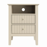 Fluted Nightstand with 2 Drawers, Modern Wooden Sofa Table