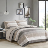 Striped Comforter Set with Bed Sheets, Taupe/Grey