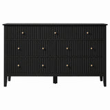 53.2" W Wholesale 7-Drawer Fluted Dresser, Black/Blue/Beige