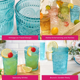 Vintage Textured Aqua Blue Drinking Glasses Set of 6