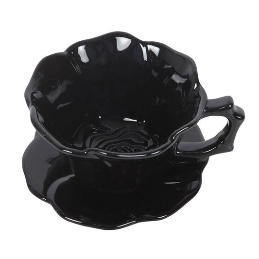 Black Rose Ceramic Teacup & Saucer, 250ml