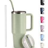 Kook 40 oz Stainless Steel Tumbler, Straw & Handle