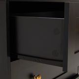 3 Drawer Nightstand, Large Bedside Table with Golden Round