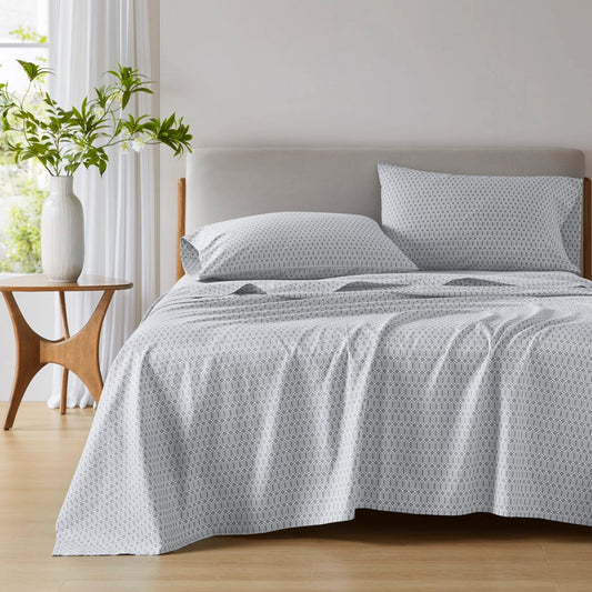 144TC Geometric Diamond Grey Printed Cotton Sheet Set