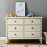 46"W 6-Drawer Small Spindle Wood Dresser, Antique Cream *