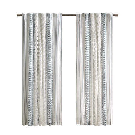 Cotton Printed Curtain Panel 50x108", White/Navy