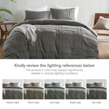 Grid Pattern Soft Washed Pleated Duvet Cover Set, Grey