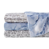 Wrinkle Free Marble Printed Satin Sheet Set, Blue