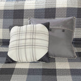 6 Piece Buffalo Plaid Herringbone Reversible Quilt Set, Grey