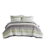 Stripe Modern Comforter Set with Bed Sheets, Green/Grey