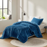 300GSM Fluffy Ribbed Plush Comforter Set,Blue