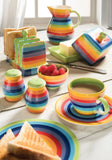 Handpainted Rainbow Stripe Coffee Cup & Saucer