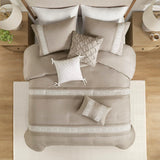 7 Piece Lace Trim Pintucked Farmhouse Comforter Set, Taupe