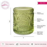 10 oz Green Retro Floral Ribbed Glasses Set of 6