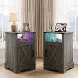 2-Pack Wooden Led Nightstand with Charging Station