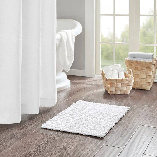 Wholesale Cotton Chenille Chain Stitch Bath Rug Bathroom Rugs, White