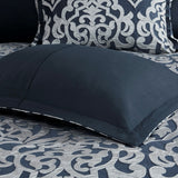 Classic Damask 8-Piece Jacquard Comforter Set, Navy Blue