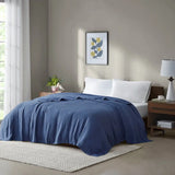Wholesale Basketweave All-Season Bedding Blanket, Navy Blue