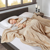 Heated Plush and Berber Electric Bedding Blanket, Beige