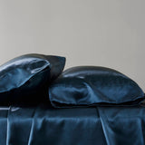 Wrinkle-Free Solid Satin Luxury Sheet Set, Midnight Blue