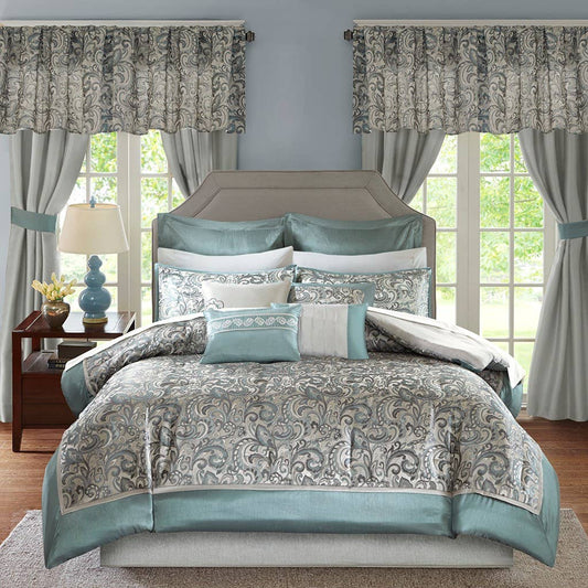 24-Piece Traditional Paisley Room-in-A-Bag Set, Blue/Teal