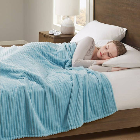 Corded Plush Heated Blanket, Blue