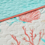 6 Piece Coastal Cotton Sateen Quilt Set, Coral