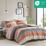 Stripe Modern Comforter Set with Bed Sheets, Coral/Grey