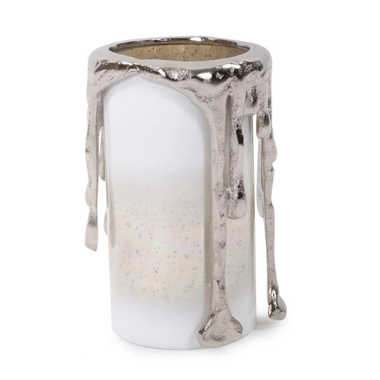 Arctic Glacier Glass Pillar Holder with Aluminum Molten Top Short