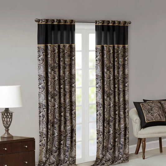 Wholesale Paisley Jacquard Window Panel Pair (2), Black