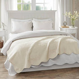 50x70" Quilted Scallope Edge Throw Blanket, Ivory