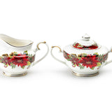 Grace Teaware Poinsettia Pine Cone Sugar & Creamer