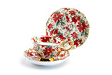 Poinsettia Chintz Gold Bone China Tea Cup, 7oz