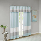 Color Block Stripes Polyoni Pintuck Curtain Panel, Aqua