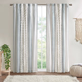 Cotton Printed Curtain Panel 50x108", White/Navy