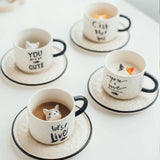 Cat Ceramic Mug With Saucer Coffee Cup Set
