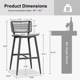 PURPLE LEAF Patio Counter Height Bar Stools Set of 2 Metal Bar Chairs with Back Wicker Woven Stools for Kitchen Island Pool Garden Outdoor Barstools