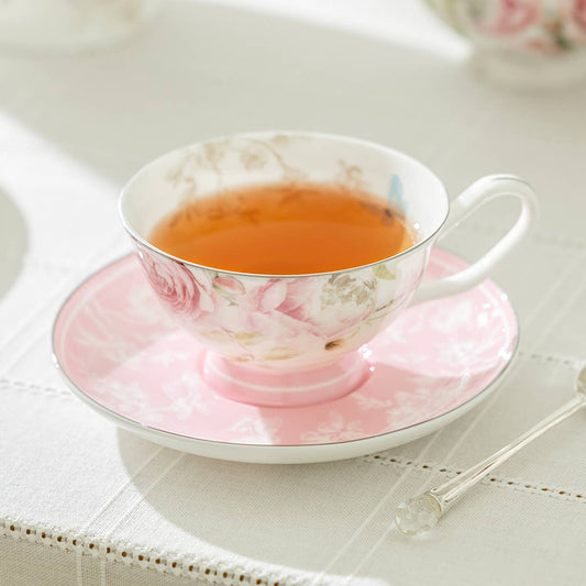 Beau Rose Bone China Tea Cup & Saucer Set