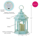 Led Blue Hexagon Distressed Lantern (Set of 2)