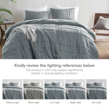 Grid Textured Soft Washed Pleated Comforter Set, Blue/Grey